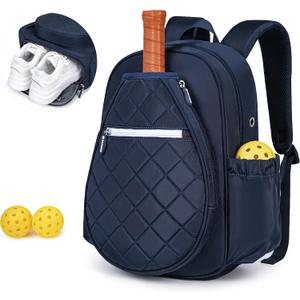 Pickleball Bag, Quilted Pickleball Backpack with Shoe Compartment & Waterproof Pocket, Pickle Ball Paddle Bag Fits 2 to 4 Paddles for Women and Men (Blue)