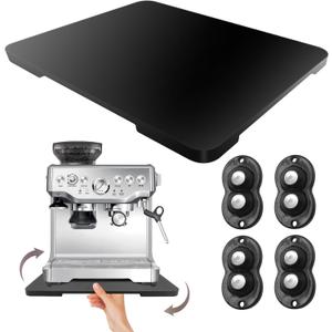 360 Rolling Tray Bamboo Appliance Slider for Kitchen Appliances, for Breville Espresso Machine Accessories, Sliding Tray for Coffee Maker Appliances Mat Easily from Under The Cabinet Black 13"15.7"