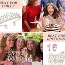 2 x Sweet 16 Birthday Party Decorations for Girls, Sweet 16 Sash and Tiara, Cake Toppers, Number Candles and Balloons, 16th Birthday Gifts for Girls