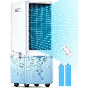 Portable Air Conditioners w/Remote, 4 Modes & 3 Speeds, Waterless Alert System & 2.4-Gal Tank for 20H Cooling, 12H Timer for Auto Off, Evaporative Air Cooler for Room Bedroom Office, Off White