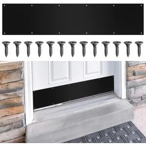 Dunzy Door Kick Plate with Black Screws Thickness Satin Aluminum Door Push Plate Polished Metal Kickplate for Protection, Black Color(1 Pcs,8'' x 34'')