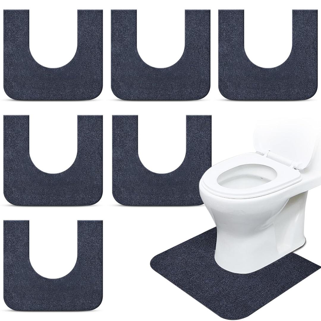 Drydiet 6 Pack Toilet Mat Round Commode Potty Training Urinal Mats Rubber Toilet Training Rug Pads Absorbent Rugs U Shaped Urinal Floor Mats for Bathroom Restroom, Gray