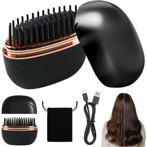 Mini Hair Straightener, Portable Cordless Hair Straightener Brush, Rapid-Heat with Fixed Temperature, Anti Scald Shell, Lightweight & Portable for Travel, Work, Home, Car