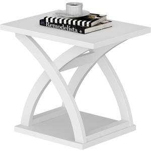 ChooChoo End Side Table, Modern End Table with Storage Shelf, X-Design Side Table Living Room (White)