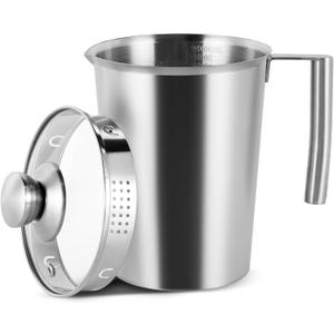2000ml Stainless Steel Measuring Cup 64 oz with Handle and Glass Lid, Metal Measuring Pitchers with ML/Ounce Scale, Large Mouth Graduated Beakers