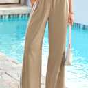 PRETTYGARDEN Womens Wide Leg Sweat Pants Striped Flowy Pants Trousers Khaki (Brown, M)