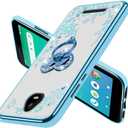 B-wishy for Schok Volt SV55 Glitter Crystal Butterfly Heart Floral Slim TPU Luxury Bling Cute Protective Cover with Kickstand+Strap for Schok Volt SV55(Blue)