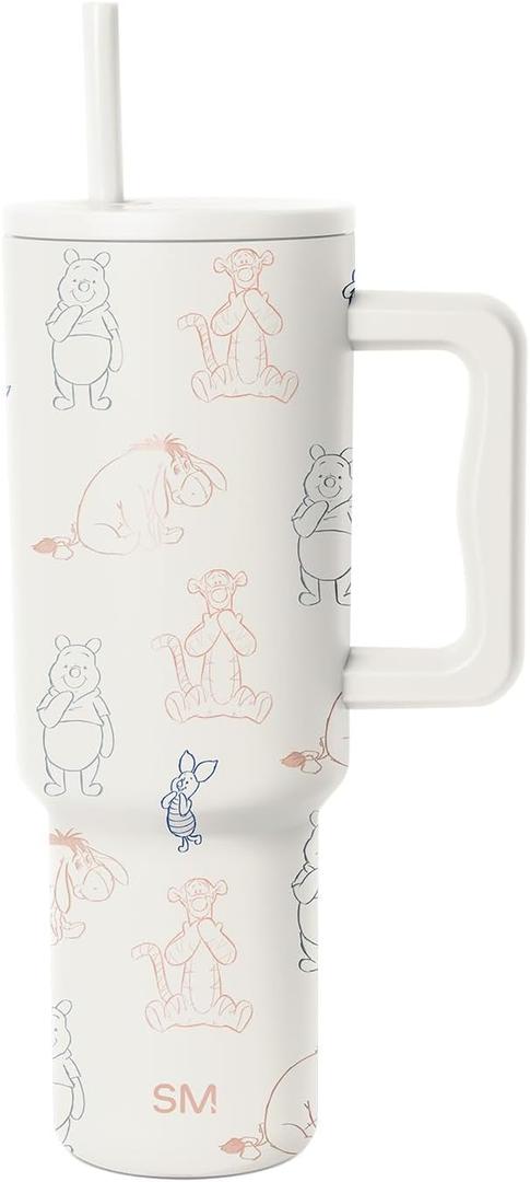 Simple Modern Disney 40 oz Trek Tumbler with Handle and Straw Lid | Cup Holder Friendly Insulated Stainless Steel Travel Mug | Winnie the Pooh Doodles