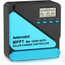 Solar Charge Controller 40A Charge Controllers 12/24V MPPT Solar Charge Controller with Adjustable LCD, Timer, Dual USB, Max Input 100V for LiFePO4/AGM/GEL/FLD Batteries (Blue)