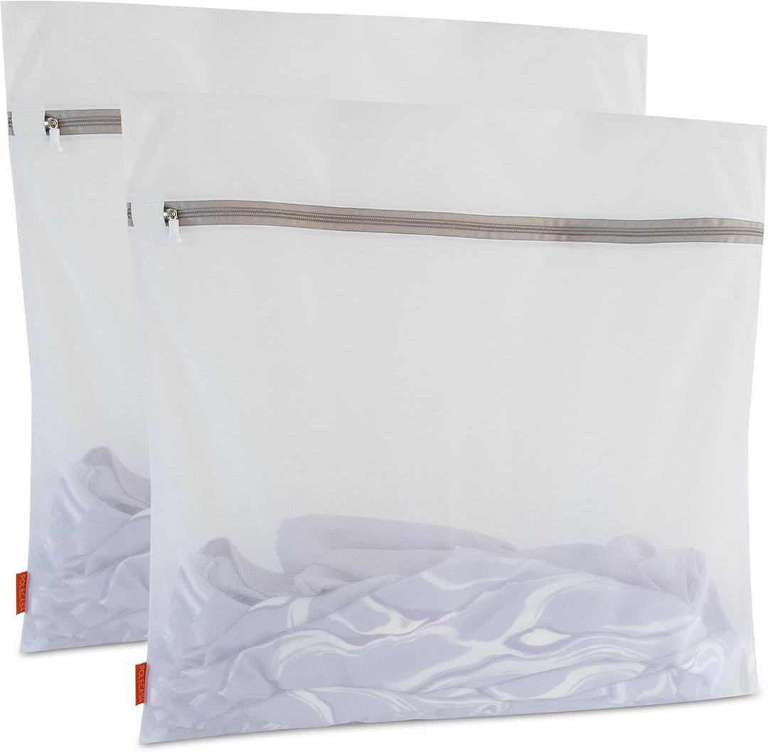 Polecasa 2Pcs 24 x 24 Inches Extra Durable Fine Mesh Laundry Bags with Sturdy Zipper for Delicates, Extra Large Laundry Room Essentials for College, Dorm (2 X-Large)