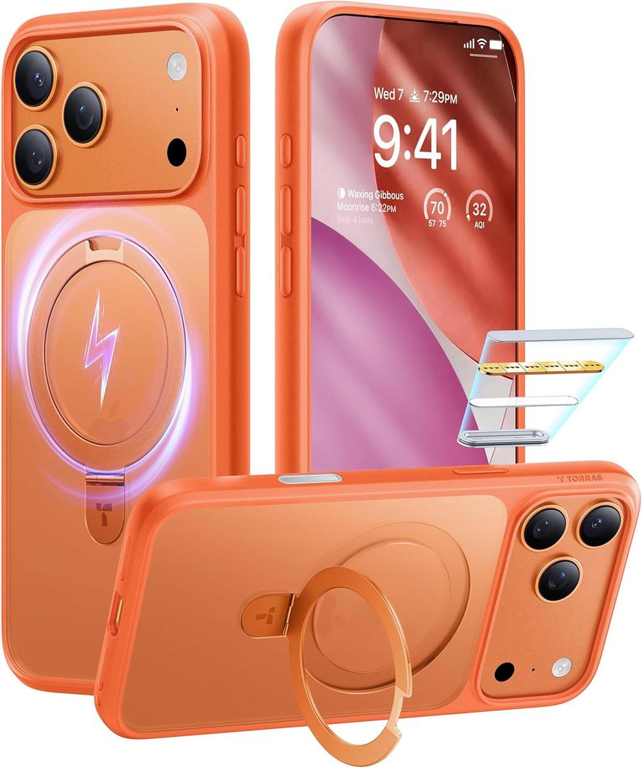 TORRAS for iPhone 17 Pro Max Case with Stand, Camera Control Button, Fit for MagSafe, Military Grade Protection, Translucent Slim Soft Edge Case for iPhone 17 Pro Max 6.9", Orange