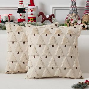 UGASA Christmas Decorative Pillow Covers 20x20 Inch Soft Plush Faux Fur Jacquard Throw Pillows Pillowcases for Couch Sofa Holiday Festivals Winter Home Decor Set of 2 Beige
