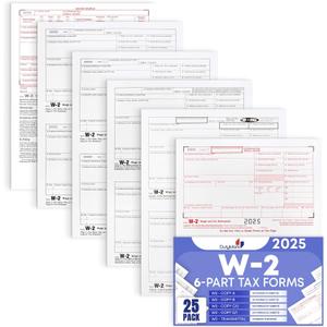 W2 Forms 2025 6 Part, Kit of Laser W2 Tax Forms for 25 Employees and W3 Transmittal for Quickbooks and Accounting Software, 2025 W2 Forms (25 No Envelopes)