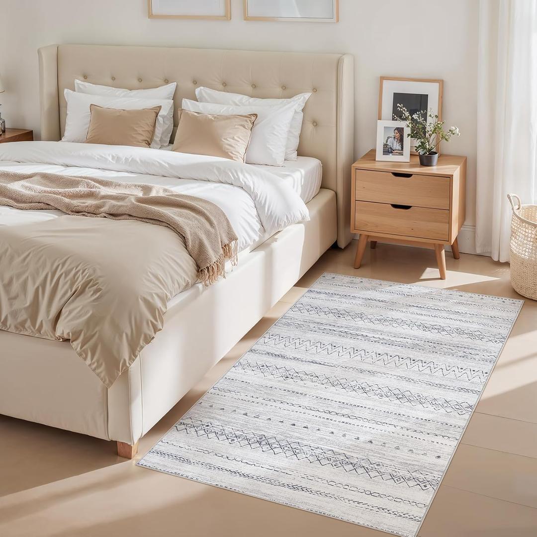 cotiled 3x5 Area Rug Living Room: Washable Boho Rugs with Non Slip Backing Small Soft Indoor Stain Resistant Carpet for Bedroom Farmhouse Dining Room Lightweight Home Decor Grey
