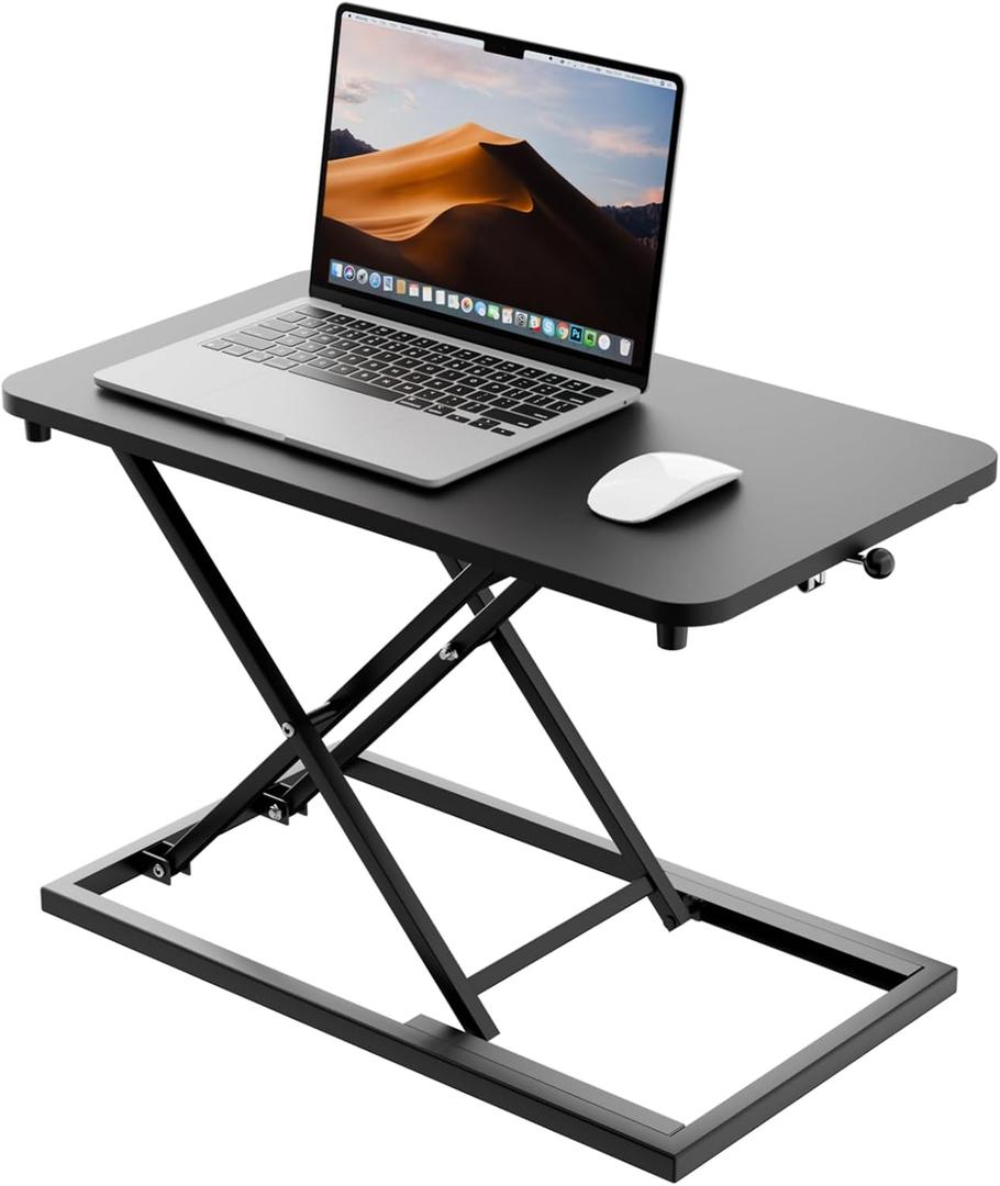 Standing Desk Converter Height Adjustable, Sit to Stand up Desk Riser Computer Workstation use in Laptop and Single Monitor Ergonomic Desktop Workstation for Home Office - Black, 13.8"D x 23.6"W x 15.7"H