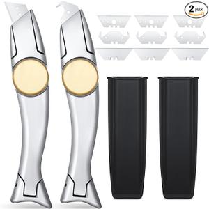 WILLBOND 2 Sets Navajas Roofing Heavy Duty Shark Vinyl Knife with Utility Knife Blades Replacement Roofing Tools Carpet Blade Cutter for Indoor Outdoor (Silver)