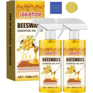 Beeswax Wood Polish, Natural Beeswax Spray for Dull Furniture Care, Cleans, Polishes, Protects, Non-Greasy Wood Cleaner for Furniture, Floors (2PCS*120ML)