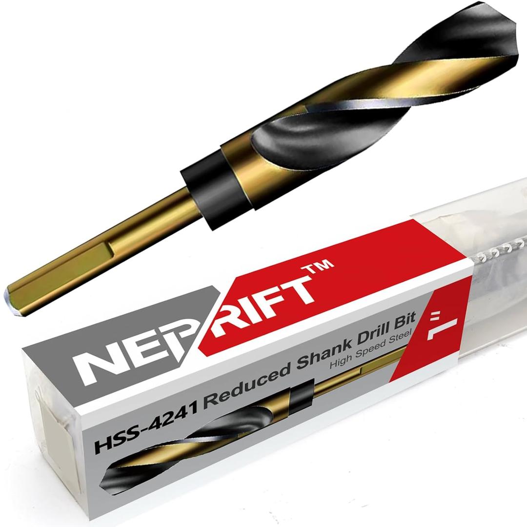 1 Inch Drill Bit | Reduced Shank High Speed Steel HSS 4241 | 1/2" Shank, Black & Gold Coated for Structural Beams, Thick Plates