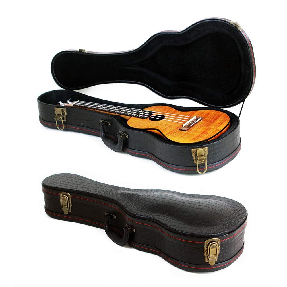 Tenor Ukulele Case, 28.5" Hard-shell case, Crocodile Pattern Leather Bulge Surface with Plush Interior Wooden Case (Black)