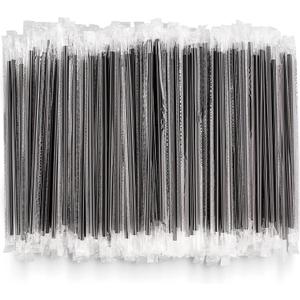 DuraHome Plastic Stirrer Straws Individually Wrapped 1000 Pack, Black 5.75-Inch Sip Drinking Stir Sticks for Cocktails and Coffee, BPA-Free Disposable Restaurant Style, Bulk Set