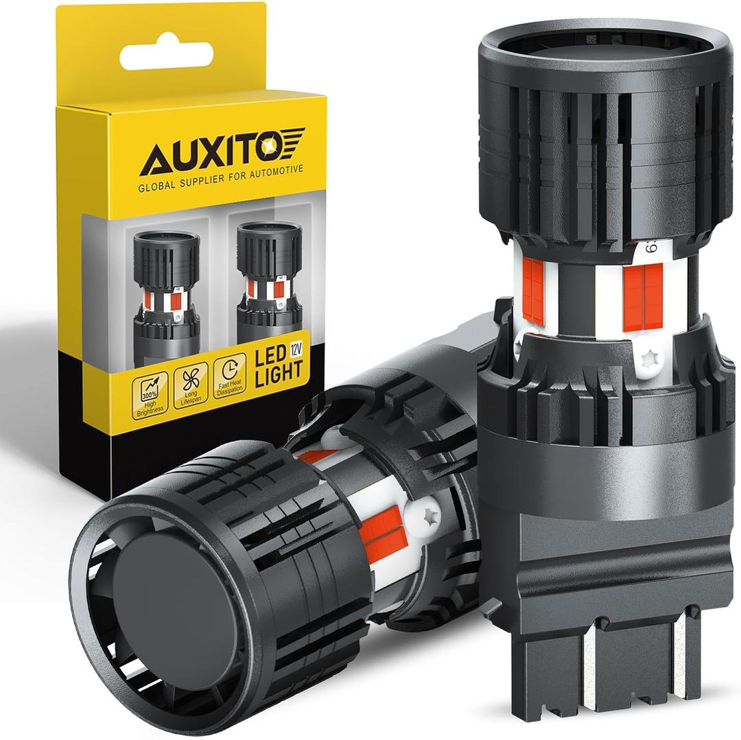 AUXITO CANBUS 3156 3157 LED Bulbs Red with Built-in Resistor 3056 3057 3457R 4057 4156 4157 Anti Hyper Flash Error Free Brake Lights, Tail Lights, Stop Lights, Turn Signal Lights, Pack of 2