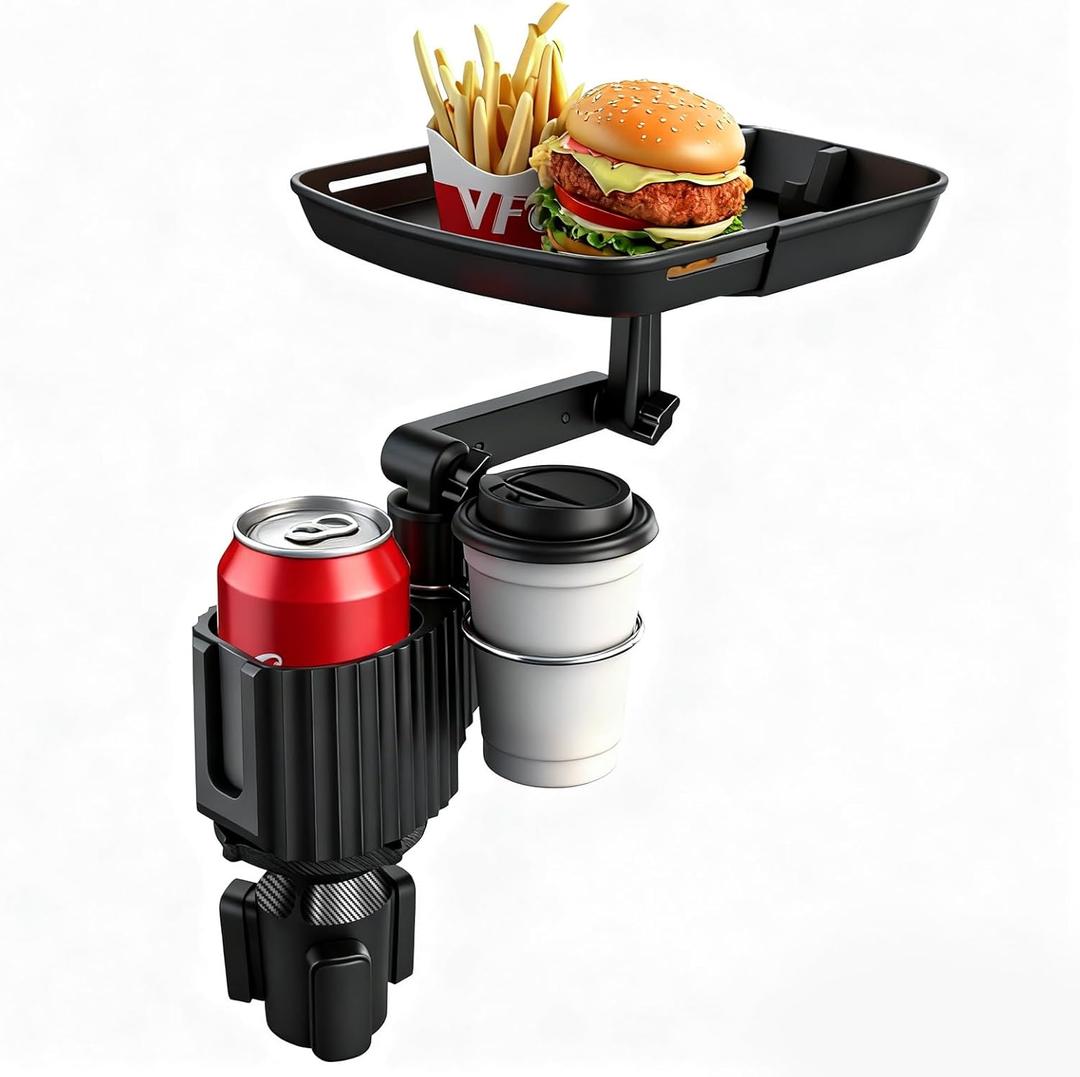 Car Cup Holder Tray Table 10-inch Car Food Tray Portable 4-in-1 Car Cup Holder Extender 360 Rotating with Phone Holder Essential for Road Trips