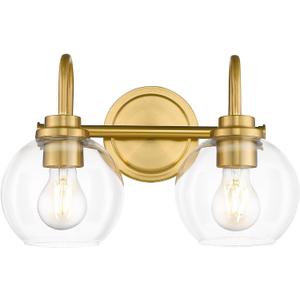2-Light Brushed Gold Light Fixture, Champagne Bronze Vanity Light with Clear Glass Shade, Brass Bathroom Light Over Mirror for Powder Room Bath, AD-22280-2W-GD (Gold, 2-Light)