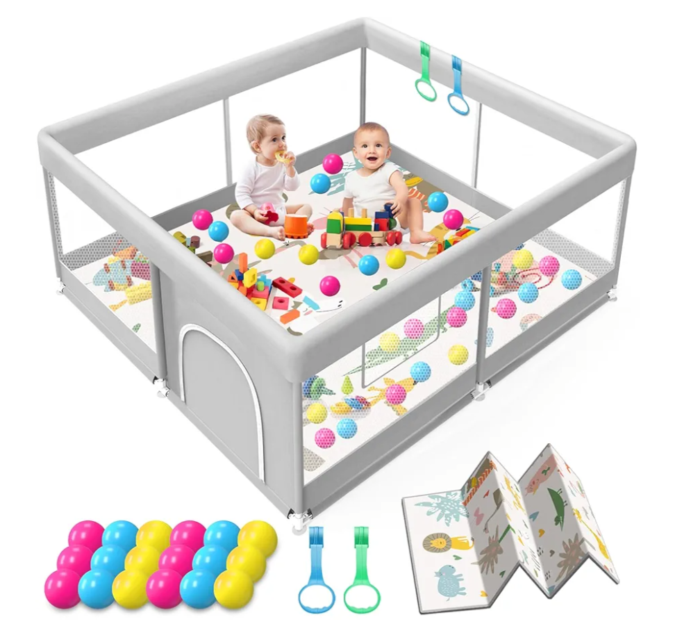 Baby Playpen with Mat, 50x50 Inch Playpen with Mat Waterproof for Babies and Toddlers Play Pen Playards Safety Gate Fence Active Center Indoor