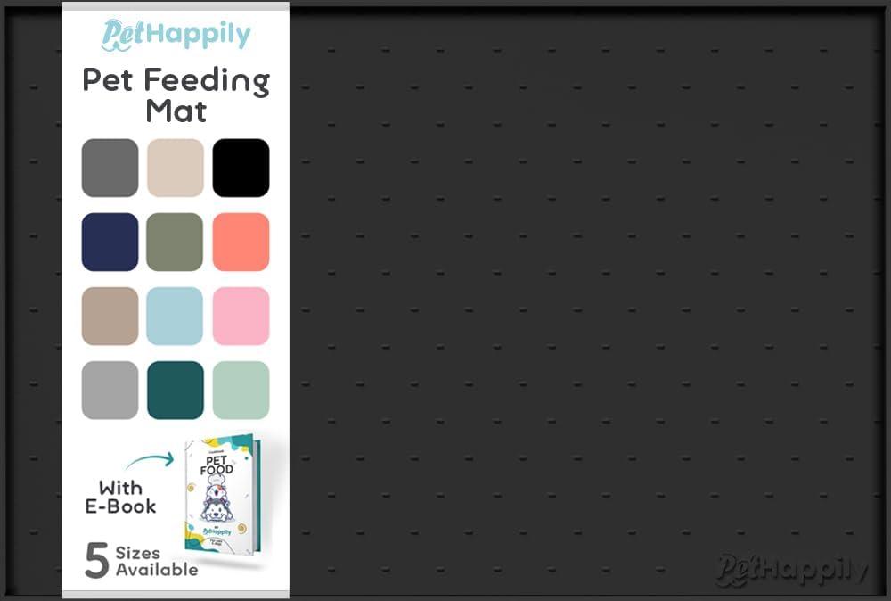 Dog Food Mat - 28x18 Raised Edges Dogs Mat for Food and Water Prevent Spill, Waterproof Cat Food Mats Protect Floors, Easy Clean Dog Bowl Mats for Food and Water, Silicone Pet Feeding Placemats (Black)