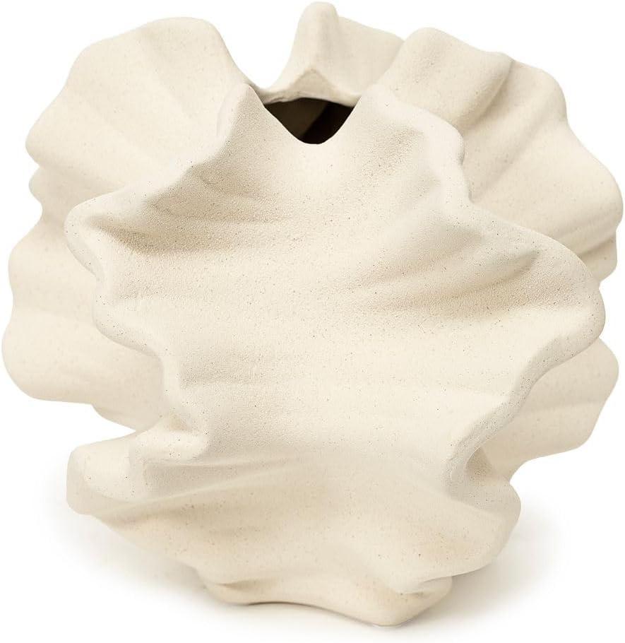 Ceramic Coral Vase  Modern Boho Nordic Style, White Centerpiece for Pampas Grass and Home Decor in Living Room, Bedroom, or Office