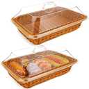 Mumufy 2 Pack Thanksgiving Wicker Large Bread Basket for Serving with Acrylic Lid Woven Rectangular Imitation Rattan Fruit Basket with Cover Food Display Tabletop Christmas Kitchen(13.78x9.84'')