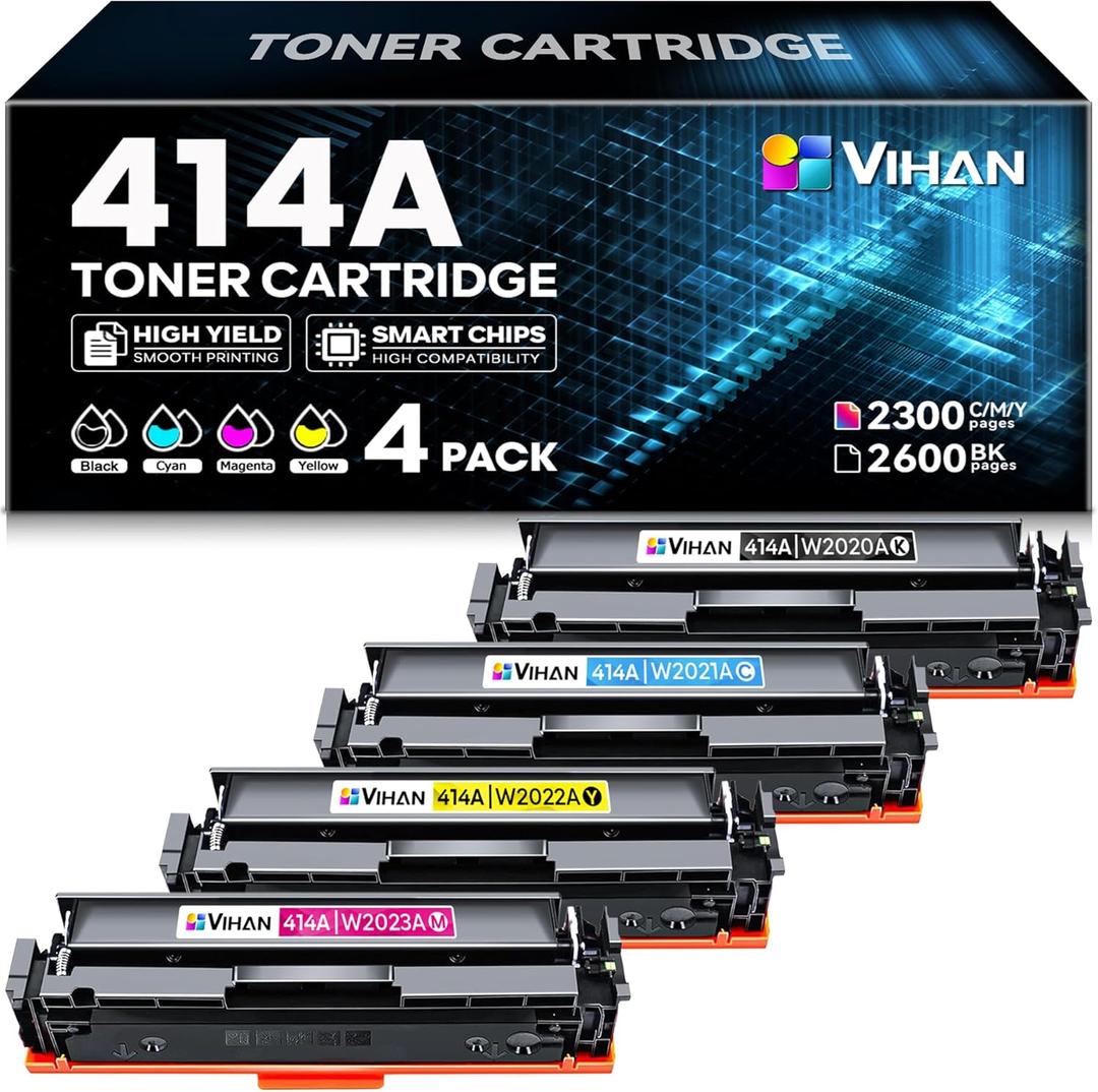 414A Toner Cartridge 4 Pack Compatible Replacement for HP 414A Black Toner Cartridges Works with Color Pro MFP M479fdw Toner, Color Pro M454dw M454dn M480f M455dn Printer (Black Cyan Yellow Magenta)