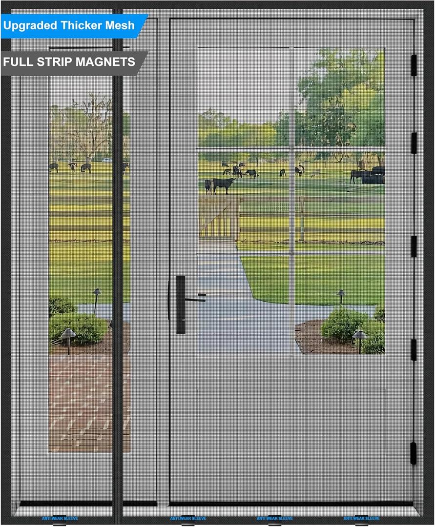 Magnetic Screen Door 72 x 80 in, Thicker 265g/ Mesh, Reversible Left Right Side Opening Wide Magnetic Screen Door, Upgraded-Model Full Strip Magnets for Sliding & French Doors (Black)