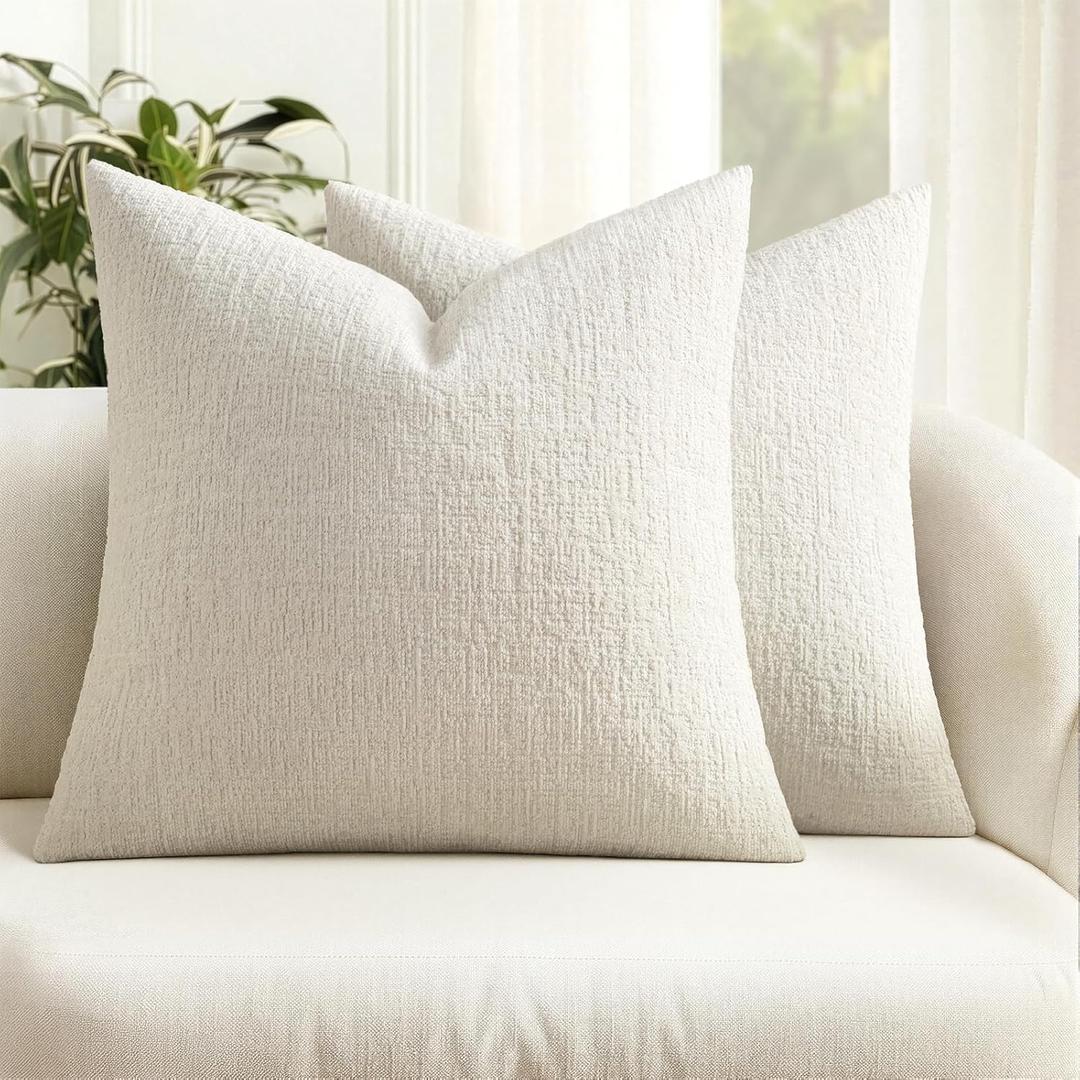 MIULEE Decorative Throw Pillow Covers 18x18 Pack of 2 White Couch Pillow Covers Soft Cozy Textured Chenille Pillowcases for Home Decor Sofa Living Room Cushion Bedroom