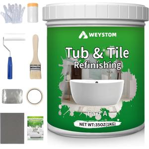 Tub and Tile Refinishing Kit  Tile & Bathtub Paint, 35oz(1KG) White DIY Sink, Bathtub, and Countertop Reglazing Coating Kit, Odorless & No-Peel with Tools