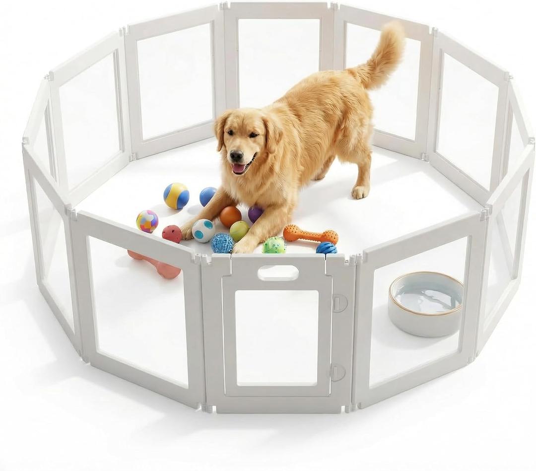 12Pcs Free Angle Plastic Dog Playpen, All-in-One Assemble Playpen Divider, Durable Safety Play Pen Indoors, Puppy, Cat, Small Animal (White, 78.74" × 39.37" × 23.6")