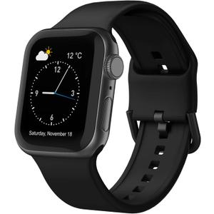 Sport Band Compatible with Apple Watch Bands 49mm 45mm 44mm 42mm 41mm 40mm 38mm, Soft Silicone Wristband Replacement Strap with Classic Clasp for iWatch Series 9 Ultra SE 8 7 6 5 4 3 2 1 for Women Men (Black)