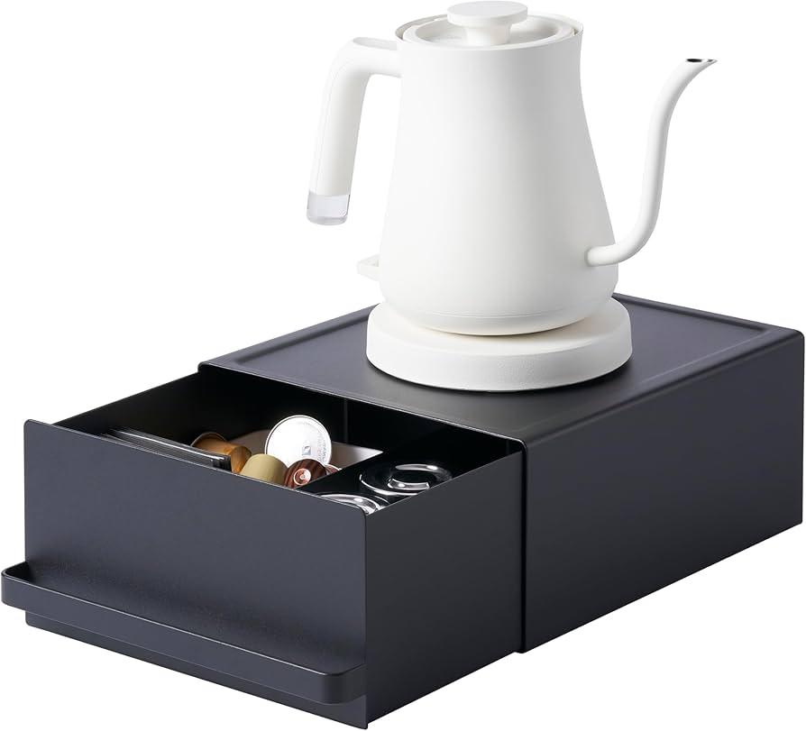 Sonhomay Kitchen Organizer Stand with Drawer, Coffee Maker & Appliance Holder Tea Pod Storage Space Saving Under-Appliance Organizer for Small Kitchen Appliances Like Mixers & Kettles, Black