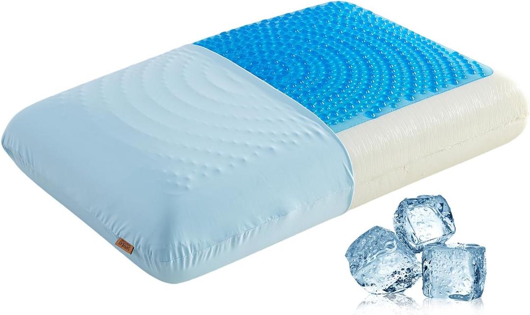 SAPHREAS Gel Cooling Memory Foam Pillow for Side Blue, Back and Stomach Sleepers for Sleeping, Standard Size Cool Bed Pillow, Removable & Machine Washable