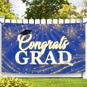 KatchOn, XtraLarge Congrats Grad Banner - 72x44 Inch, Graduation Banner | Congratulations Backdrop | Blue and White Backdrop | Graduation Decorations 2025