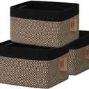 COMFY-HOMI 3PACK Cotton Rope Square Basket with Handles for Shelves|Dog Toy Bin and Storage|Baby Gift|Shoe Organizer|New 13.5" x 11" x 9.5" for Living Room (Black/Jute)