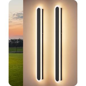 EDISHINE Upgraded 47.2" Modern Outdoor Wall Light, Dimmable & 3 CCT, LED Linear Exterior Wall Light, IP65 Waterproof, Oval Long Outside Wall Sconce for Garage, Porch, 2 Pack