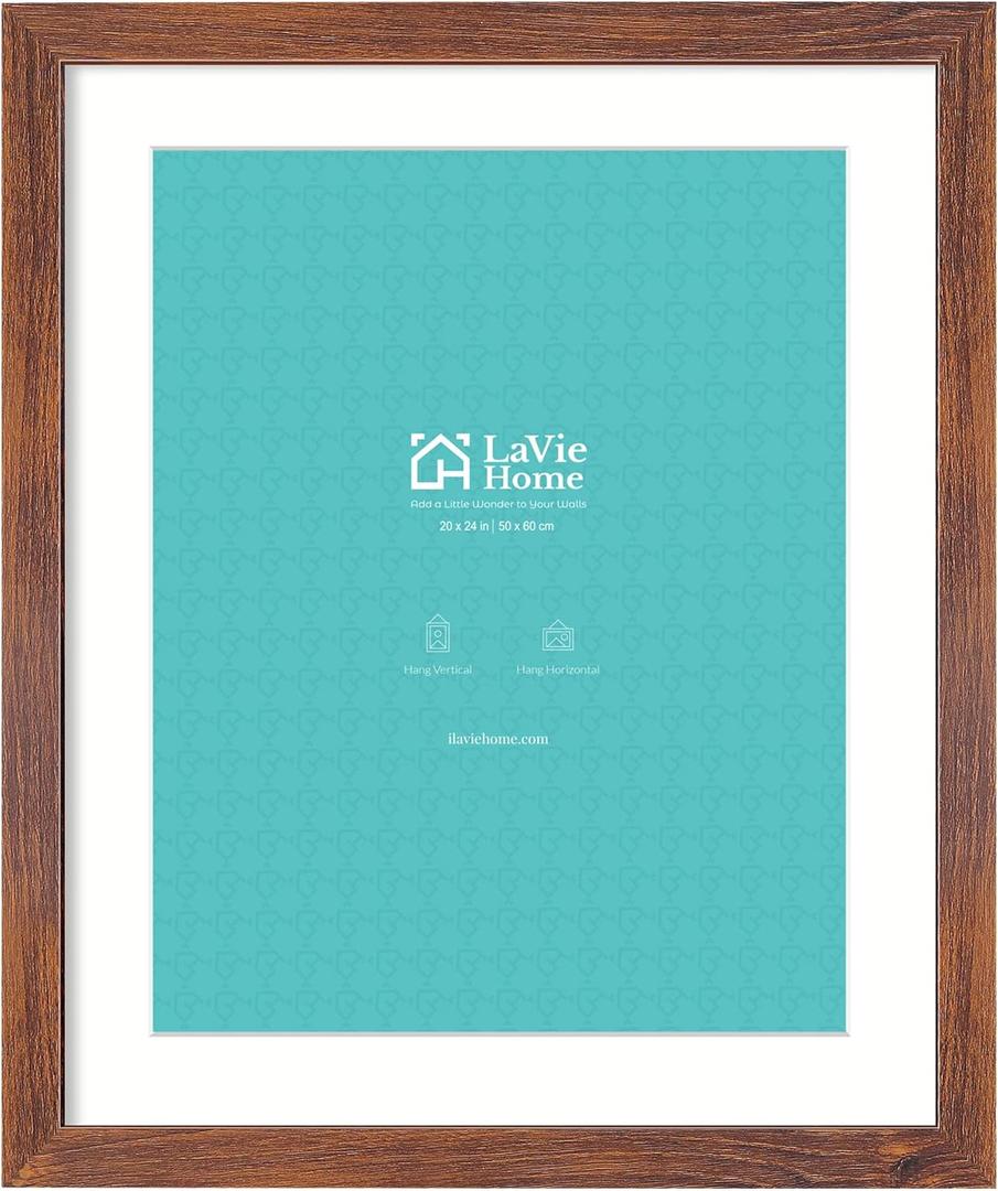 LaVie Home 20 x 24 Picture Frame Brown Poster Frame, Display Pictures 16x20 with Mat or 20x24 Without Mat, Stable and Sturdy Frame and Polished Plexiglass, Suitable for wall decoration (Pack of 1）