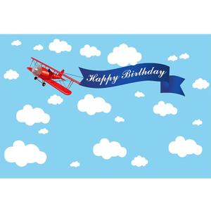Baocicco 7x5ft Happy Birthday Red Plane Backdrop Cartoon Plan Blue Sky White Cloud Happy Birthday Photography Background Birthday Party Backdrop Boy Girl Photo Portraits Studio Video Props Booth