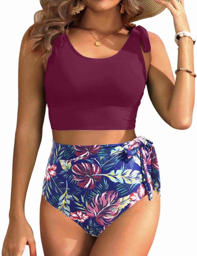 Two Piece High Waisted Swimsuits - Women Tummy Control Bikini Modest Bathing Suit 2PC 2025 (M)