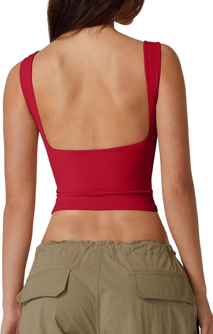 QINSEN Women's Sexy Open Back Sleeveless Crop Tank High Neck Slim Fit Cropped Tee Shirt Y2k Tops (Medium, Fairy Red)