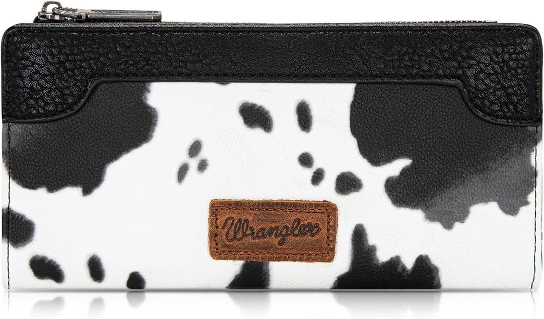Montana West Wrangler Cow Print Bifold Wallet Women's Wallets, Card Cases & Money Organizers Women Credit Card Wallet for Ladies Female Cash Wallett Black Wallets with Smooth Zipper