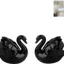 Elegant Swan Ceramic Toilet Bolt Caps, Decorative Animal Toilet Bolt Covers for Bathroom, Durable Glossy Porcelain Toilet Bolt Hiders (Black)