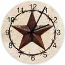 Vintage Star Wall Clock Silent Non Ticking, Texas Farmhouse Star Vintage Rustic Wood Grain Clock, Battery Operated Quartz Wooden Round Wall Clocks Decorative for Living Room/Kitchen/Office 12 Inch
