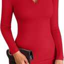 VICHYIE Women Lapel Neck Ribbed Bodycon Tight Fall Dress Long Sleeve Mid Thigh Pencil Above Knee Dresses (Red, S)